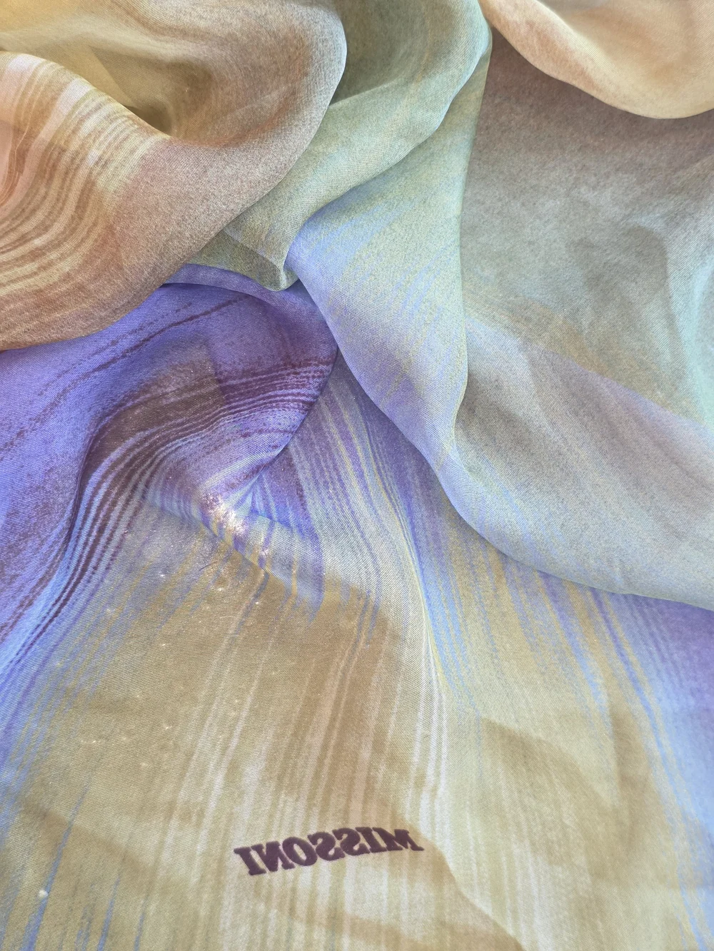 Missoni Pastel Rainbow Silk-Blend Scarf in Lavender, Pale Yellow, Mint